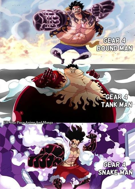 Hey y'all One piece fans out there! Today I'm going to write about all of Luffy's transformations.Note that this post only includes the forms that Luffy has taken in the anime by the time I'm writing this post, but I'll try my best to update this post whenever they... Gear 4 Tank Man, Luffy Gear 3, Luffy Gear Fourth, Luffy Gear 4, One Piece Merchandise, Gear 4, One Peace, One Piece Drawing, Manga Anime One Piece