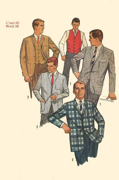 Vintage 1960's Sewing Pattern Men's Jacket & Vest Waistcoat Chest 40" Waist 38" Vintage Sewing Pattern Illustrations Men, Mens Clothing Patterns, Hollywood Outfit Men, 60’s Fashion Men, Vintage Male Outfits, 60s Fashion Mens, 1960 Mens Fashion, 1960s Suit, 1960s Mens Fashion