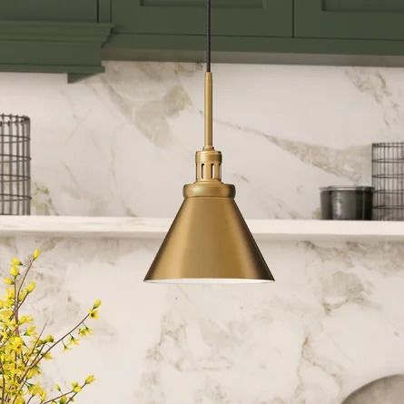 Willa Arlo Interiors Port Morris 1 - Light Single Cone Pendant | Wayfair Cone Pendant Light, Kitchen Island Dining Room, Island Dining Room, Sink Lights, Single Pendant Lighting, Pendant Fixture, Brass Pendant Light, Metal Pendant Light, Hanging Fixture