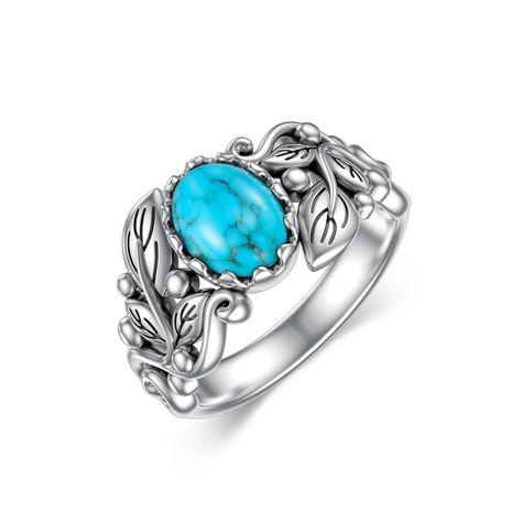 PRICES MAY VARY. 🍃Design: The turquoise ring features a natural textured oval turquoise stone and leaves for a unique and elegant overall look. Natural turquoise has many positive meanings and energies and is considered a gemstone of unique value. Wearing turquoise brings balance, luck and protection, as well as providing inner strength and support to face life's challenges with greater confidence and positivity. 🍃Genuine Turquoise: pure natural textured turquoise, the whole ring is made of 92 Textured Turquoise, Western Rings, Silver Leaf Ring, Womens Rings, Vintage Inspired Rings, Leaf Ring, Western Jewelry, Turquoise Rings, Genuine Turquoise