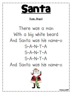 "Santa" song (tune of "Bingo").  OMG one of my kids will LOVE this!! Christmas Fingerplays For Preschoolers, Christmas Poems For Preschoolers, Christmas Circle Time Games, Christmas Nursery Rhymes, Preschool Christmas Songs, Santa Songs, Circle Songs, December Preschool, Christmas Songs For Kids