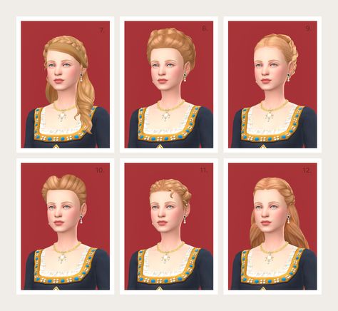 THE SIMLINE (Posts tagged 1500s) Sims Historical, Wrap Around Braid, Princess Heels, Rose Braid, Sims 4 Decades Challenge, Medieval Hairstyles, Sims Medieval, Sims 4 Traits, Sims 4 Dresses