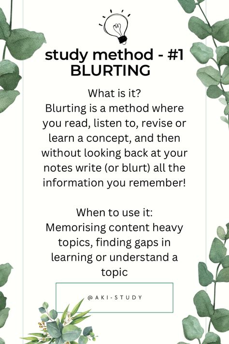 Hi guys! I’m back with some more useful study content! But first of all thank you to those who have followed me and I hope these tips help you <3 Now… back to business. Blurting is a method that I have always used, even though at the time it didn’t have a name. Reading, writing and repeating is not the best study method, but when done intentionally in the form of blurting it can make clear the parts of a topic you are struggling with and help you further improve! #study #studygram #studying #fyp Blurring Method Study, What Is Blurting Method, How To Cover Study Backlogs, Sqr3 Study Method, Blurting Study Method, Study Content Ideas, Blurting Method Notes, Blurting Method Revision, Huberman Protocol