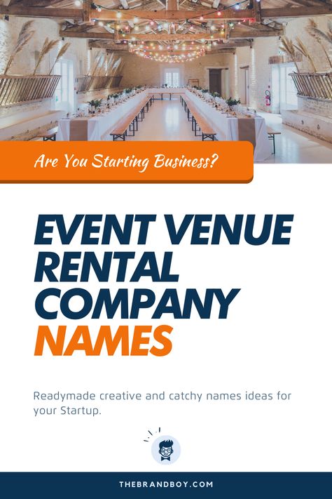 When you are in the US, picking a good venue for event becomes quite difficult when their is a wedding or celebration season.   #BusinessNames #CatchyNamee #NamesIdea #SmallBusinessNames #EventVenueNames Wedding Venue Name Ideas, Event Company Names Ideas, Wedding Venue Names, Company Names Ideas, Company Name Generator, Event Rental Business, Party Tent Rentals, Space Names, Catchy Names