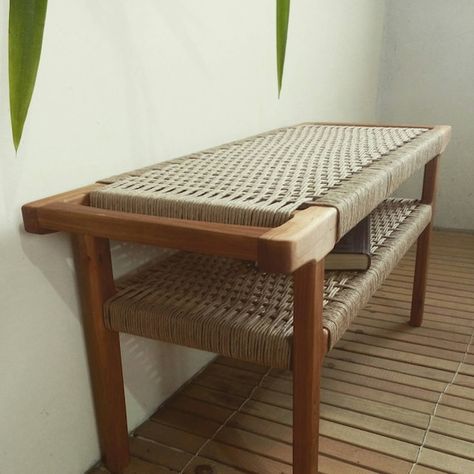 Wicker Bench, Sunroom Furniture, Unique Garden Decor, Entry Bench, Oak Bench, Long Bench, Entryway Mudroom, Modern Entryway, Wooden Bench