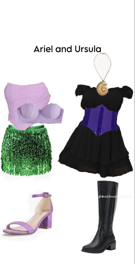 Duo Costume Ideas Best Friends Disney, Ariel Costume Ideas For Women, Disney Duos Halloween Costumes, Halloween Costumes Duo Disney, Disney Halloween Duo Costumes, Costume Duo Ideas Best Friends, Ariel And Ursula Costume, Ariel And Vanessa Costume, Female Duos Characters