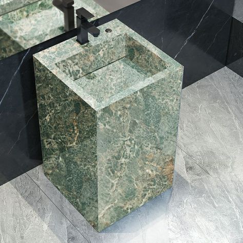 Marble Pattern Pedestal Bathroom Sink Stone Rectangular with Faucet - Green His Bathroom, Slipper Bathtub, Pedestal Bathroom Sink, Contemporary Shower, Pedestal Sinks, Vessel Sink Faucet, Marble Sinks, Stone Sink, House Tiles