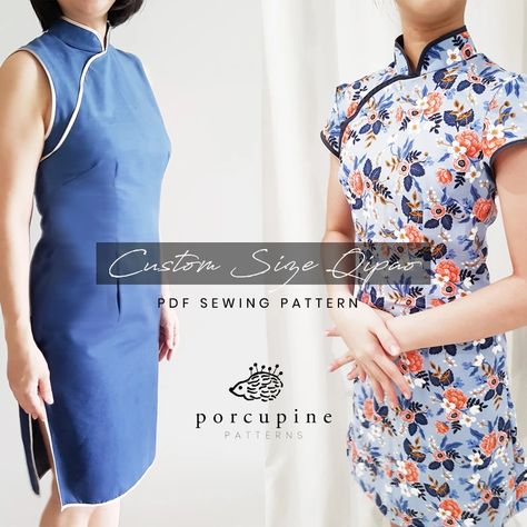 Introducing the launch of my custom size Qipao / Cheongsam pattern! You send me your measurements, and I create your very own  bespoke Qipao / Cheongsam pattern. Read more about it in my blog post! Cheongsam Pattern, Modern Chinese Dress, Qipao Pattern, Cheongsam Modern, Qipao Cheongsam, Pattern Store, Easy Sewing Patterns, Diy Sewing Clothes, One Piece Dress