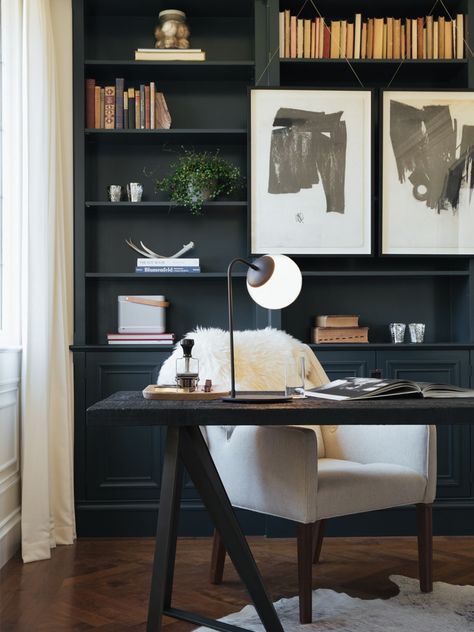 35+ Masculine Home Office Ideas & Inspirations | Man of Many Masculine Home Offices, Black And White Home Office, Masculine Home Office Ideas, Masculine Home Office, Diy Home Decor For Apartments, Basement Office, Styling Shelves, Modern Home Office, Home Office Space