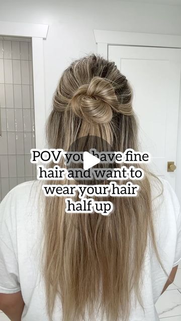 Lainey Ostrom on Instagram: "Half up messy bun for fine hair. Yes, my hair is fine 😆I just have a lot of it.  - #messybunhairstyle #halfupdo #halfuphair #halfuphairstyles #finehairproblems #finehairsolutions #finehairtips #hairupstyle #messybunhalfup #hairreeltutorial" Half Up Half Down Hairstyles For Fine Hair, Half Up Hair For Fine Hair, Half Up Half Down Bun Short Hair, Half Up Bun Curly Hair, Half Up Bun Half Down Hair, How To Do A Half Up Half Down Bun, Half Up Fine Hair, Half Up Hair Styles Medium Length, Short Hairstyle Women Half Up Half Down