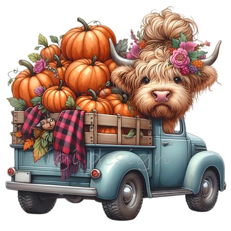 Render Art, Cow Clipart, Fall Stuff, Cow Png, Pumpkin Png, Cute Cows, Highland Cow, Digital Download Etsy, Autumn Leaves