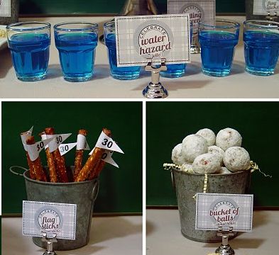 Party Frosting: Golf Party Ideas/Inspiration @GolfDest / Golf Dest / Golf Dest Golf Desserts, Caddyshack Party, Stick Pretzels, Tournament Food, Donut Balls, Golf Decorations, Masters Party, Caddy Shack, Golfers Birthday