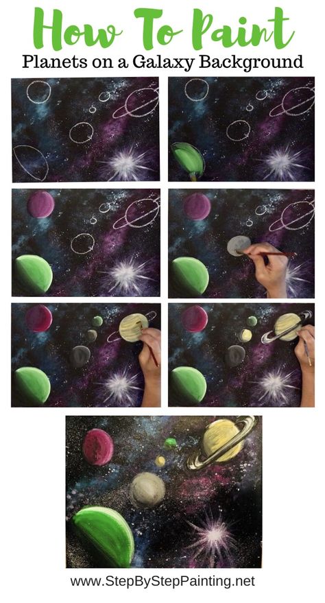 Planets Painting - Acrylic Painting Tutorial Step By Step Paint Planets, Painting Planets, Planets Painting, Galaxy Painting Acrylic, Painting Tutorial Step By Step, Painted Galaxy, Planet Painting, Space Painting, Galaxy Background