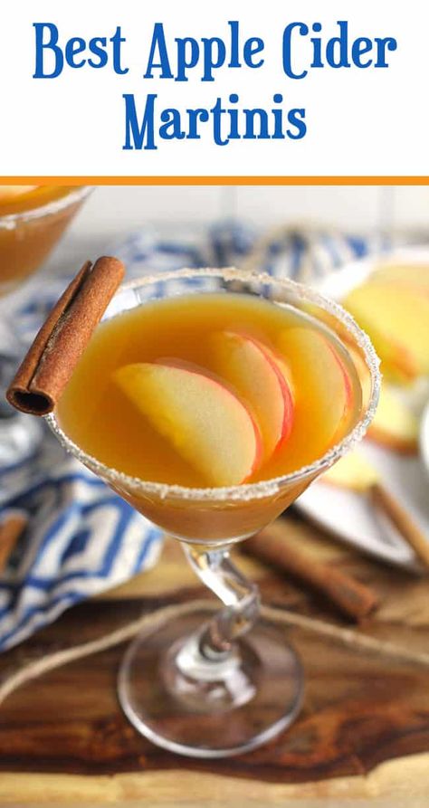 Best Apple Cider Martinis combine apple cider with vodka, triple sec, and a splash of orange juice. Shake your martinis up with plenty of ice, and garnish them with some apple slices and a cinnamon stick for a picture-perfect presentation. | suebeehomemaker.com | #bestmartinis #applecidermartinis Apple Cider Martini Recipe, Homemaker Recipes, Apple Cider Martini, Apple Martini Recipe, Cider Martini, Cider Punch, Orange Juice And Vodka, Cider Cocktail, Best Apple Cider