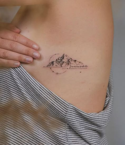 Womens Mountain Tattoo, Mountain Quotes Tattoo, Feminine Mountain Tattoo, Mountain Flower Tattoo, Colorado Tattoo Ideas For Women, Listen Tattoo, Matterhorn Tattoo, Hiking Tattoos For Women, Montana Tattoo Ideas