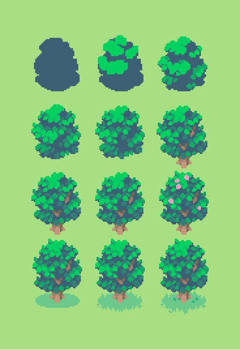 Pixel Art Bush, Pixel Art Inspiration, Pixel Art Tree, Tree Pixel Art, Pixel Tree, Isometric Pixel Art, How To Pixel Art, Image Pixel Art, Pixel Art Landscape