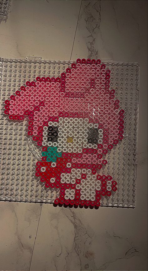 Sanrio Pearl Beads Pattern, Hello Kitty Fuse Bead Pattern, Perla Bead Ideas, Cute Perler Designs, Hello Kitty Pearl Beads, Peeler Bead Patterns Ideas, Iron Bead Art, Perler Bead Patterns Hello Kitty, Jjk Perler Beads