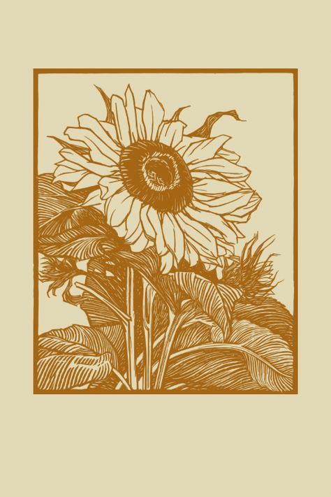 #sunflower Sunflower Vector Illustrations, Sunflower Field Illustration, Art Nouveau Sunflower, Sunflower Lino Print, Easy Sunflower Drawing Simple, Sunflower Drawing Aesthetic, Sunflower Illustration Art, Wall Art Plants, Sunflower Poster