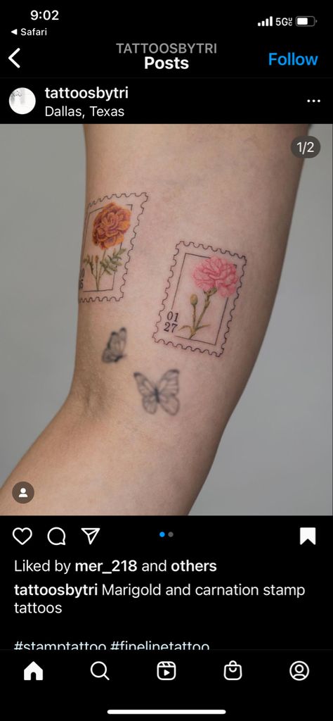 Violet Postage Stamp Tattoo, Post Stamp Flower Tattoo, Rose Postage Stamp Tattoo, Postage Stamp Flower Tattoo, Marigold Stamp Tattoo, Flower Post Stamp Tattoo, Carnation Stamp Tattoo, Floral Postage Stamp Tattoo, Rose Stamp Tattoo