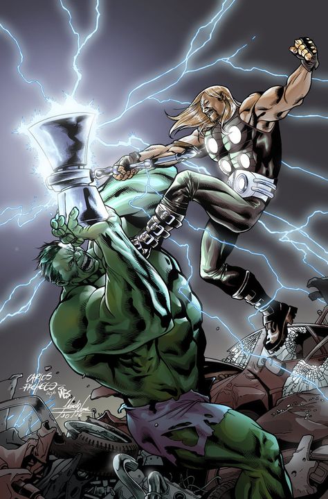 #Hulk #Fan #Art. (Thor vs Hulk. Art) By: Carlos Pacheco, Colored By: Claudio Nunez. (THE * 3 * STÅR * ÅWARD OF: AW YEAH, IT'S MAJOR ÅWESOMENESS!!!™)[THANK Ü 4 PINNING!!!<·><]<©>ÅÅÅ+(OB4E) Ultimate Thor, Hulk Vs Thor, Hulk Fan Art, Marvel Comics Artwork, Thor Art, Thor Comic, Hulk Art, Ultimate Marvel, The Mighty Thor