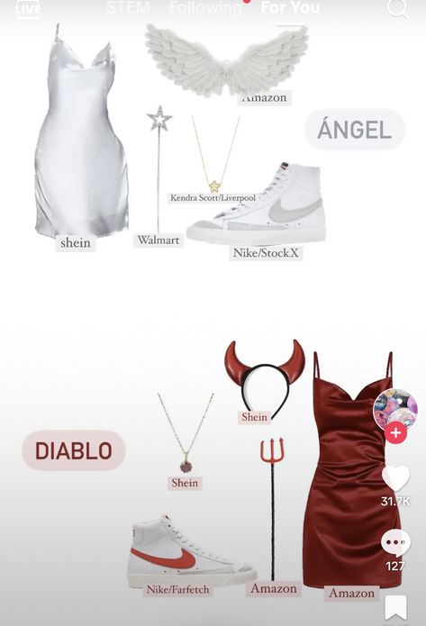 Angle Costumes For Teens, Angle And Devil Halloween Costumes Teen, Devil Halloween Costume, Angel And Devil Costume, Two Person Halloween Costumes, Angel Halloween Costumes, Halloween Costumes For Teens Girls, Devil Halloween, Devil Costume