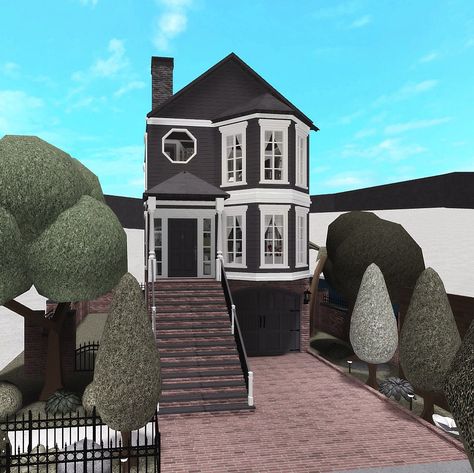 Bloxburg Cliffside House, Bloxburg Townhouse Layout, Bloxburg Town Houses, Bloxburg Garage, Bloxburg Townhouse, Bloxburg Neighborhood, Bloxburg Cottage, Bloxburg House Layouts, Aesthetic Bloxburg