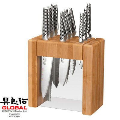 NEW GLOBAL IKASU X 10 PIECE KNIFE BAMBOO BLOCK SET KNIVES 10PC | eBay Kitchen Knife Design, Global Knives, Japanese Kitchen Knives, Knife Block Set, Knife Collection, Santoku Knife, Knife Design, Paring Knife, Bread Knife