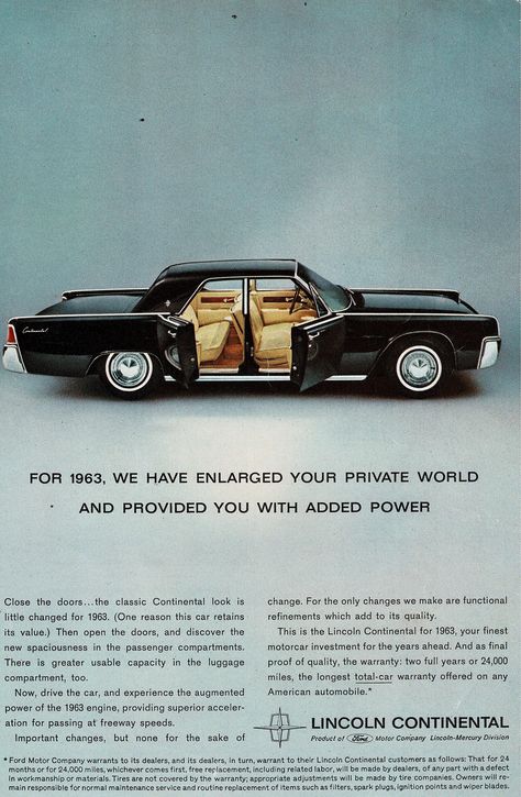 Lincoln Continental 1963, Motor Art, Land Yacht, Lincoln Motor Company, Lincoln Motor, Automobile Advertising, Lincoln Cars, Car Advertising, Motor City