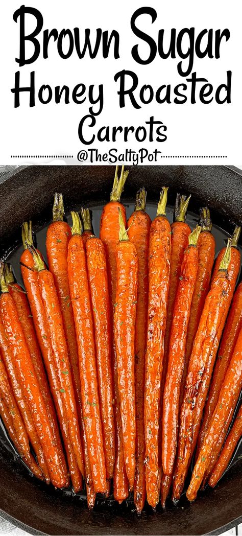 This Brown sugar Honey Glazed Carrots recipe comes together in less than 10 minutes with the oven doing most of the heavy lifting after that. These roasted carrots pair beautifully with almost any main dish making it a perfect vegetable side dish for a weeknight dinner or the holiday table. Brown Sugar Honey Glazed Carrots, Roasted Whole Carrots, Roasted Glazed Carrots, Brown Sugar Roasted Carrots, Brown Sugar Honey Glaze, Honey Glazed Carrots Recipe, Honey Glazed Roasted Carrots, Oven Roasted Carrots, Carrots Side Dish