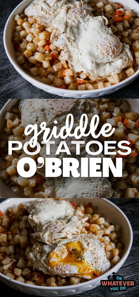 Blackstone Potatoes O'Brien Griddle Potatoes, Blackstone Potatoes, Potatoes Obrien, Potatoes O Brien, Prime Rib Recipe Easy, Leftover Prime Rib Recipes, Sautéed Onions, Breakfast Sides Dishes, Breakfast Spread