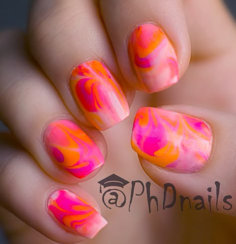 Sunset Marble Nails, Watercolor Gel Nails, Bright Marble Nails, Marble Nails Summer, Neon Watercolor, Vacay Nails, Ruby Nails, Marble Acrylic Nails, Fair Maiden