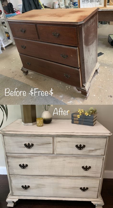 Farmhouse Dresser / Chest Makeover with white chalk paint with a rustic dry brush. Rustic Dresser Diy, Dresser Makeover Diy, Refinished Dresser Diy, Cheap Furniture Makeover, Chest Makeover, Farmhouse Makeover, Rustic Dresser, Farmhouse Dresser, Bedroom Furniture Makeover