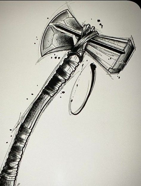 Thor Stormbreaker Tattoo, Thor Hammer Tattoo Design, Stormbreaker Drawing, Stormbreaker Tattoo, Thor Tattoo Marvel, Thor Tattoo Design, Thors Hammer Tattoo, Thor Stormbreaker, Thor Hammer Tattoo