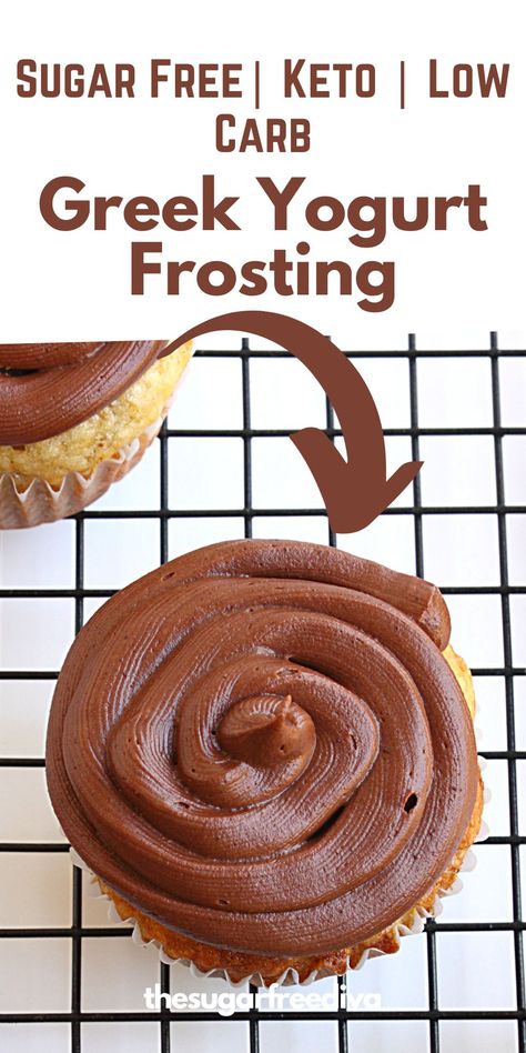 Greek Yogurt Frosting, Yogurt Frosting, Low Carb Greek Yogurt, Sugar Free Desserts Easy, Chocolate Greek Yogurt, Sugar Free Baking, Protein Baking, Sugar Free Recipes Desserts, Sugar Free Sweets