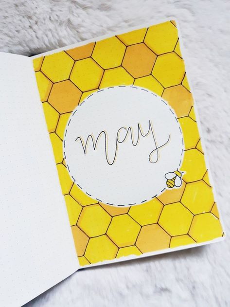 Bujo Bee Theme, Bullet Journal Homework, Diary Cover Design, Honey Bee Theme, Bullet Journal Christmas, Creative Book Cover Designs, Simple Journal, Bullet Journal Titles, May Bullet Journal