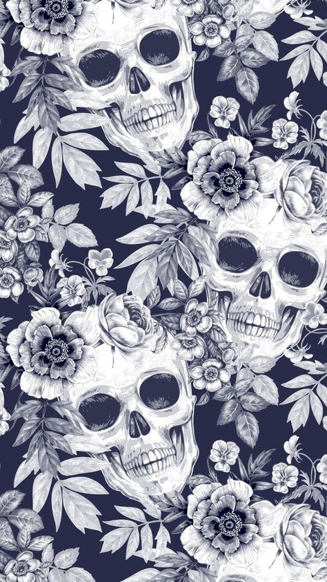 Skulls And Flowers, Iphone Home Screen, Skull Wallpaper, Wallpaper Pattern, Home Screen, Black Background, Wallpapers, Screen, Iphone