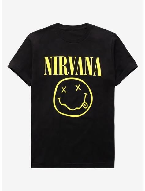 Nirvana Smile, Hot Topic Store, Metallica Black Album, Smile Logo, Nirvana Shirt, Job Clothes, Music Shirts, Metal T Shirts, Music Tees