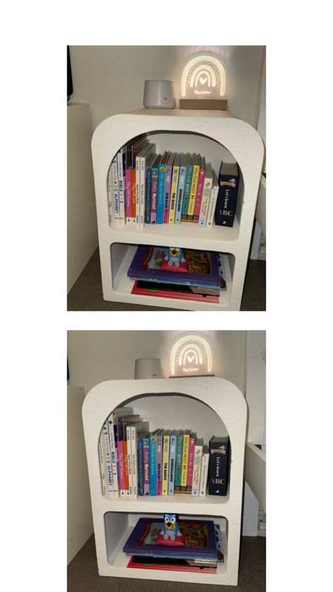 Kmart arched bedside table for my daughters bedside table + bookshelf Bedside Table Bookshelf, Table Bookshelf, Home Organisation, My Daughters, Bedside Table, To My Daughter, Bookshelves, Bedroom, Home Decor