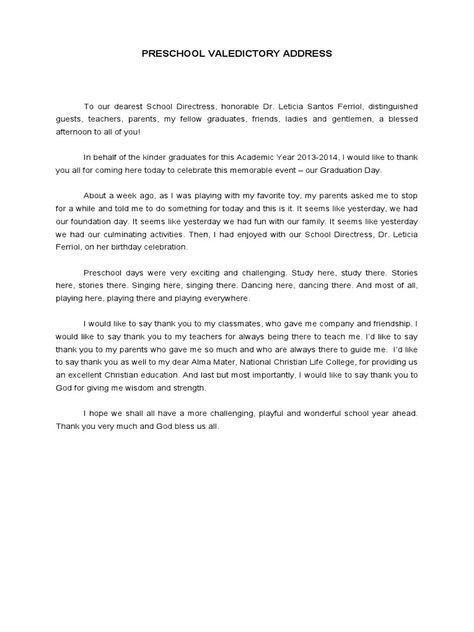 Preschool Valedictory Address - Download as Word Doc (.doc), PDF File (.pdf), Text File (.txt) or read online. Valedictory Speech High Schools, Graduation Speech Ideas, Kindergarten Graduation Speech, Preschool Graduation Speech, Valedictory Speech, High School Graduation Quotes, Loud Soft, Speech Examples, High School Quotes