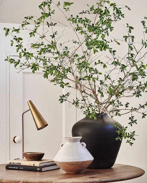 West Elm | Furniture + Decor on Instagram: “Have you seen our fall trend report? From modern takes on old standbys to soon-to-be staples, these are the eight design trends you'll be…” Black Vase Decor, Decor Room Ideas, Modern Entryway Decor, Elm Furniture, West Elm Furniture, Black Ceramic Vase, Vase With Branches, Entryway Decor Ideas, Decorating Bedroom