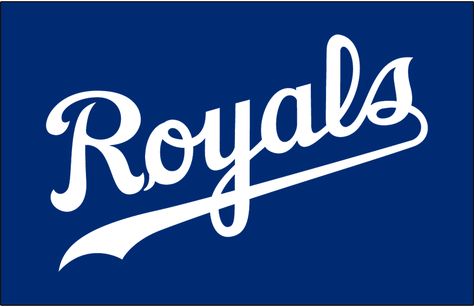 Kansas City Royals Jersey Logo (2002) - Royals scripted in white on blue, worn on the Kansas City Royals alternate blue jersey since 2002 season Kansas City Royals Jersey, Kansas City Royals Logo, Kc Royals Baseball, Kansas City Royals Baseball, Royal Logo, Royals Baseball, Mlb Logos, Kc Royals, Kansas City Royals