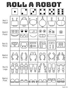 Roll A Robot Dice Game, Roll A Drawing Game, Roll Dice Drawing Game, Robot Craft Ideas, Robot Art Project, Roll A Drawing, Roll A Robot, Roll A Dice Drawing Games, Roll And Draw Free Printables