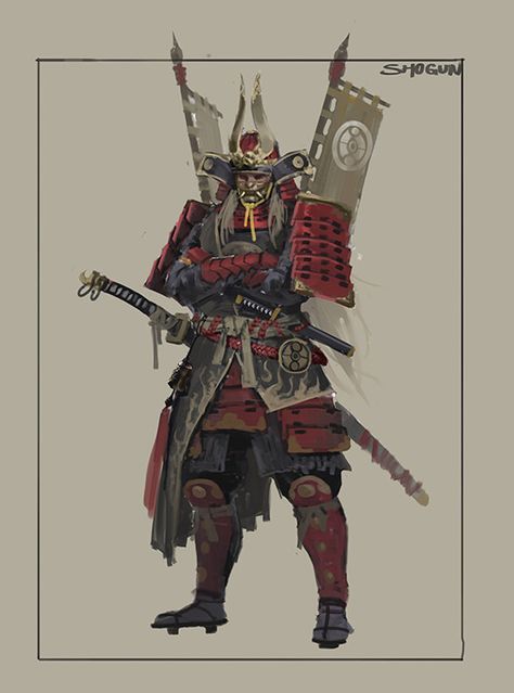 The Shogunate Character Design, Dan Cha Shogun Character Design, Japan Character Design, Samurai Character Design, Fire Samurai, Shogun Samurai, Samurai Shogun, Samurai Character, Fantasy Samurai, Samurai Design