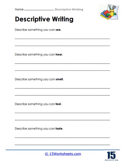 6th Grade Writing Activities, 6th Grade English Worksheets, Descriptive Writing Activities, 6th Grade English, 6th Grade Writing, 6th Grade Worksheets, Homeschool Worksheets, Five Senses, English Teaching