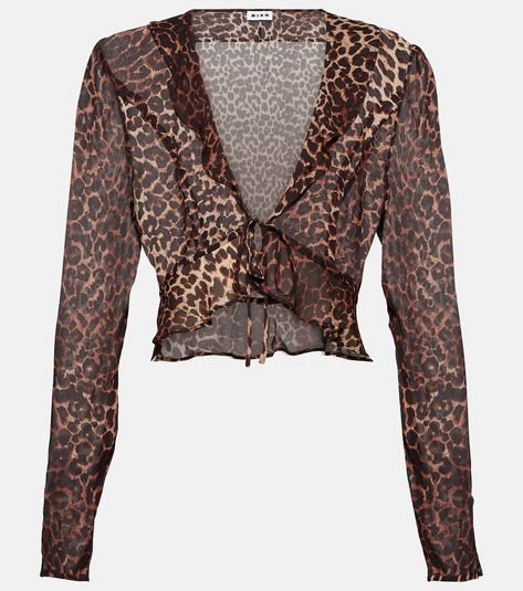 Neelu leopard-print crêpe blouse in brown - Rixo | Mytheresa Crepe Blouse, Absolut Vodka, Printed Silk Blouses, Velvet Blouses, Blouse Price, Animal Print Blouse, Tie Neck Blouse, Leopard Print Blouse, Cropped Style