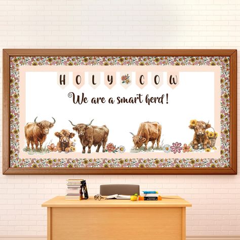 PRICES MAY VARY. Versatile Classroom Accessories: featuring a charming holy cow theme, our bulletin board cutouts include 5 highland cows of different shapes, 7 flower cutouts, 60 paper cutouts and others; A well fit for bulletin board decor needs, they serve as vibrant and eye catching bulletin board trim that can transform your space instantly Standout Quality: crafted from quality paper material, these bulletin board decorations set are not only attractive but also sturdy; Flaunting bright co Western Theme Classroom Door, Cow Bulletin Board Ideas, Highland Cow Classroom Decor, Western Bulletin Board Ideas, Ag Classroom Decorations, Western Themed Classroom, Western Classroom Theme, Wall Classroom Decor, Western Classroom