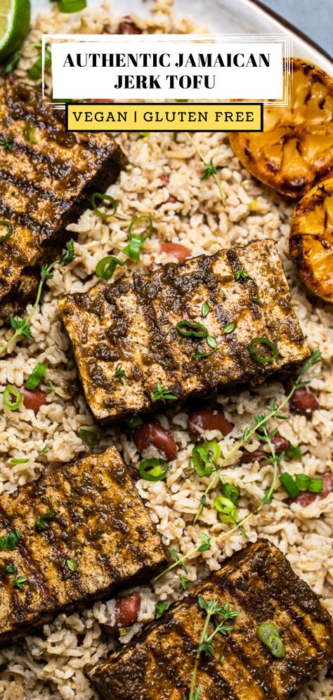 Jamaican Jerk Tofu, Carribean Tofu Recipes, Jerk Tofu Recipe, Vegan Jerk Recipe, Jerk Tofu, Tofu Kebab, Jerk Recipe, Vegan Healthy Recipes, Tofu Marinade