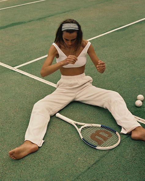 @atelierromy with @eliseot__ shot in Ibiza🏳️ | Instagram Tennis Fashion Editorial, Athleisure Inspo, Tennis Court Photoshoot, Tennis Photoshoot, Tennis Aesthetic, Retro Sport, Tennis Fashion, Model Inspo, Summer Street