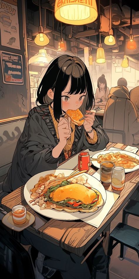 Anime Eating Aesthetic, Anime Food Wallpaper, Eating Drawing, Aesthetic Wallpaper Dark, Wallpaper Iphone Tumblr, Cute Wallpaper Iphone, Wallpaper Aesthetic Dark, Aesthetic Wallpapers Iphone, Iphone Cute Wallpaper