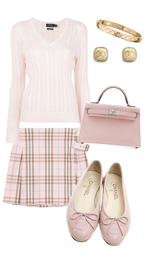 2000s Preppy Aesthetic, Classy Outfits Pink, Old Money Pink Outfit, Pink Old Money Outfit, Pink Elegant Outfit, Pink Classy Outfits, Pink Preppy Outfit, Outfit Inso, Shabby Chic Clothes